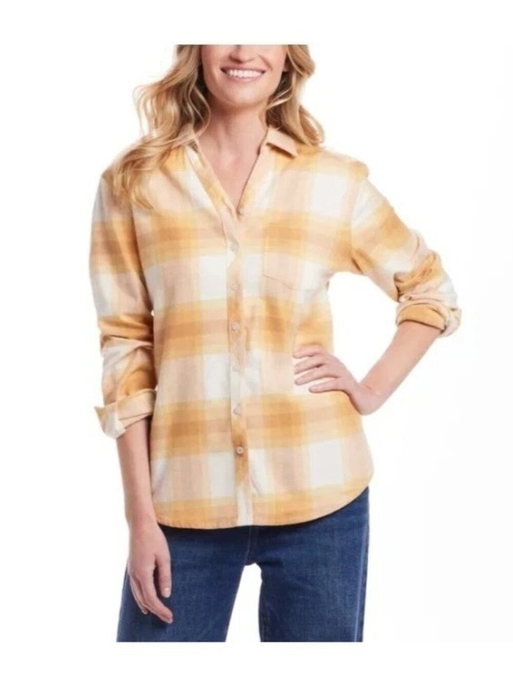 NWT Weatherproof Vintage Women's L Long Sleeve Yellow Plaid Flannel C0730